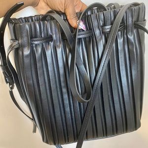 Zara Black Pleated Bucket Bag